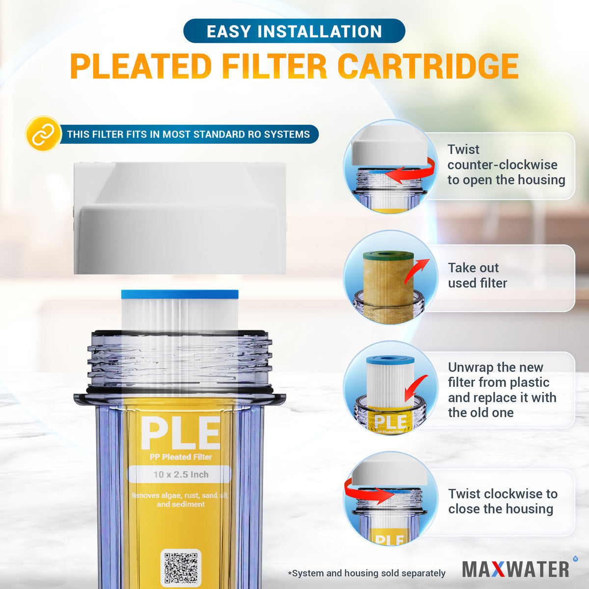 pleated filter water housing