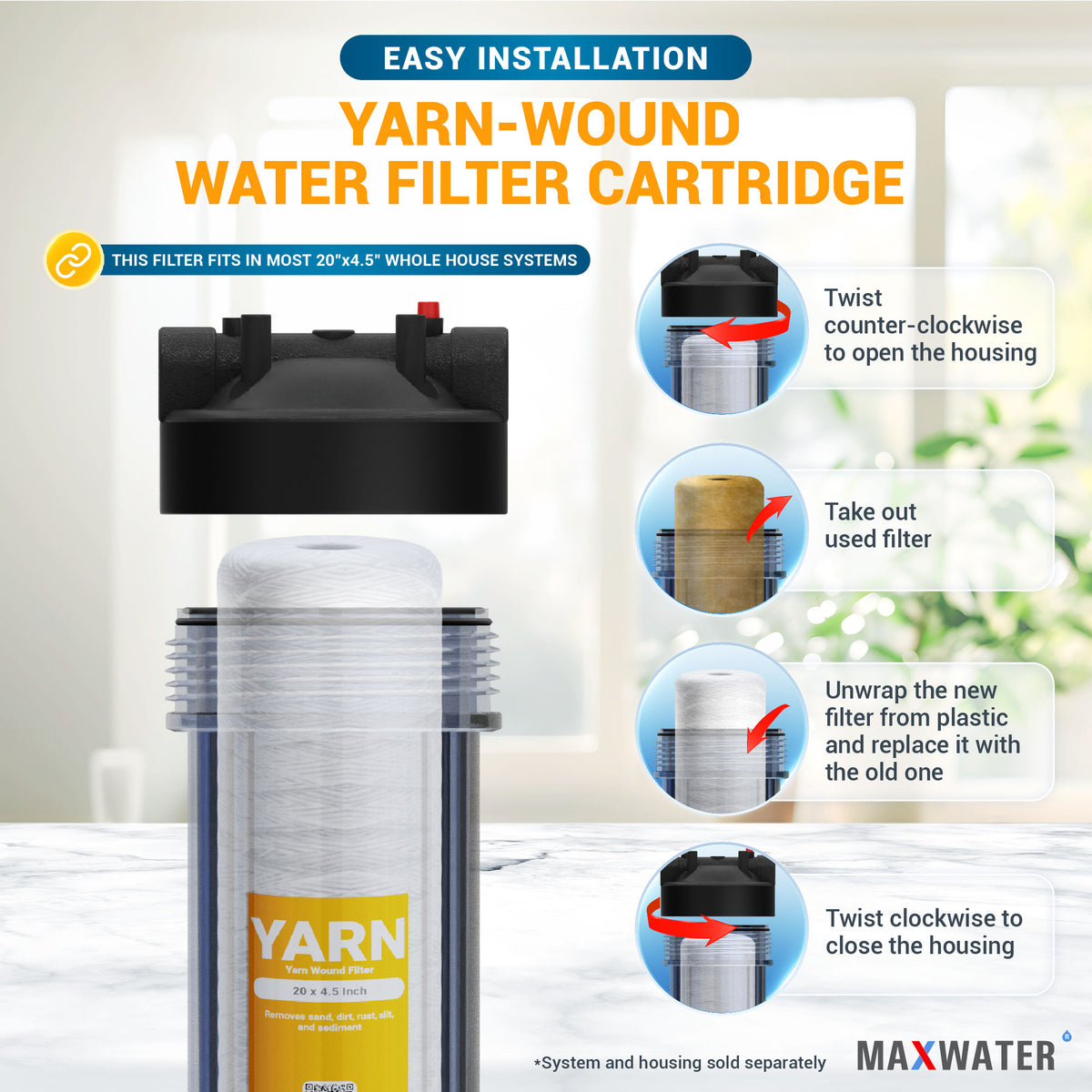 yarn water filter system for home